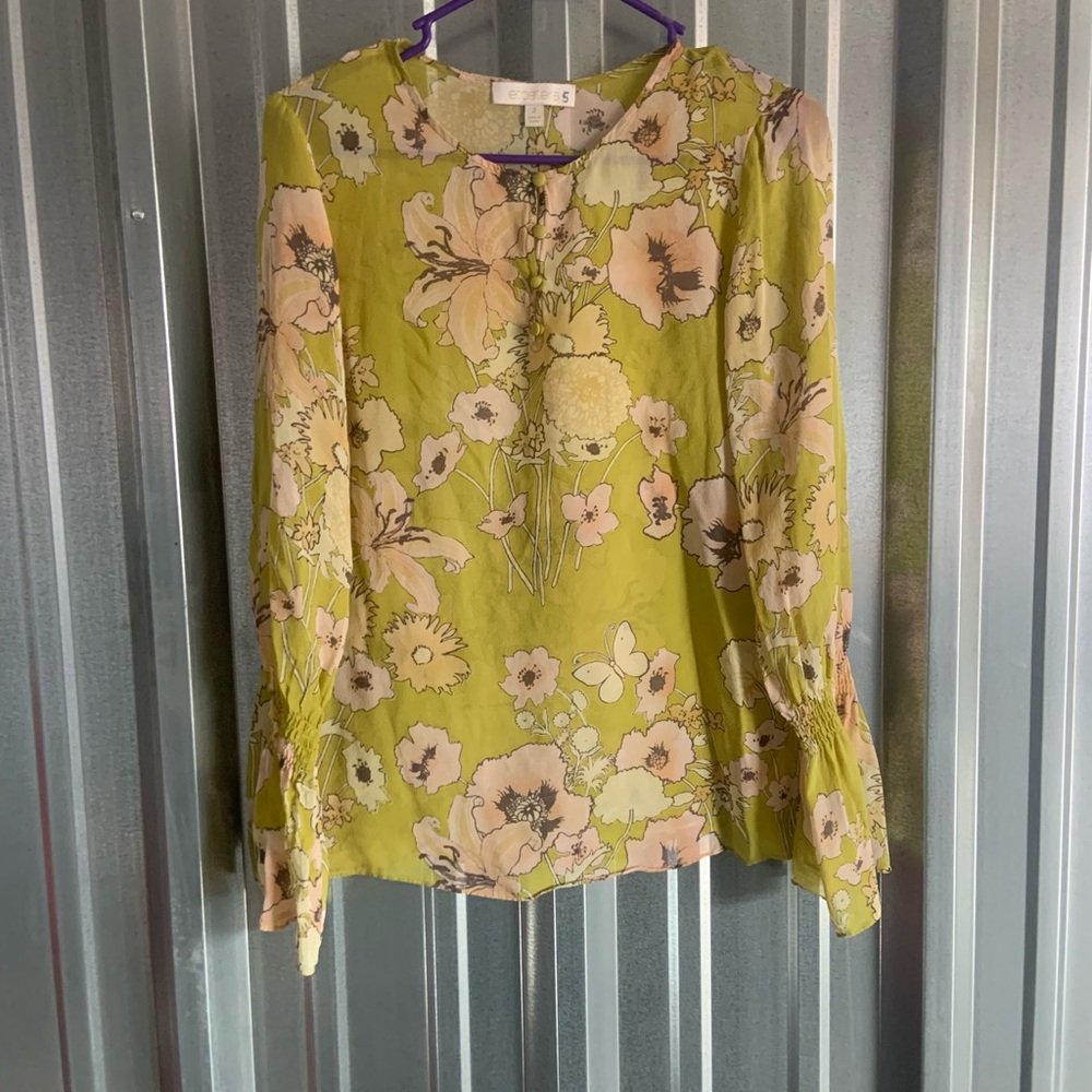 Etcetera Floral Blouse in Green and Cream